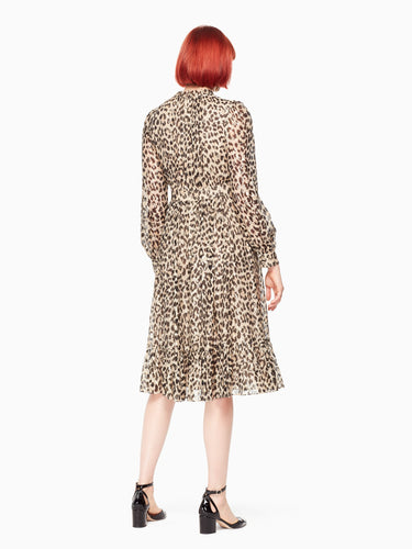 leopard-print clipped dot midi dress