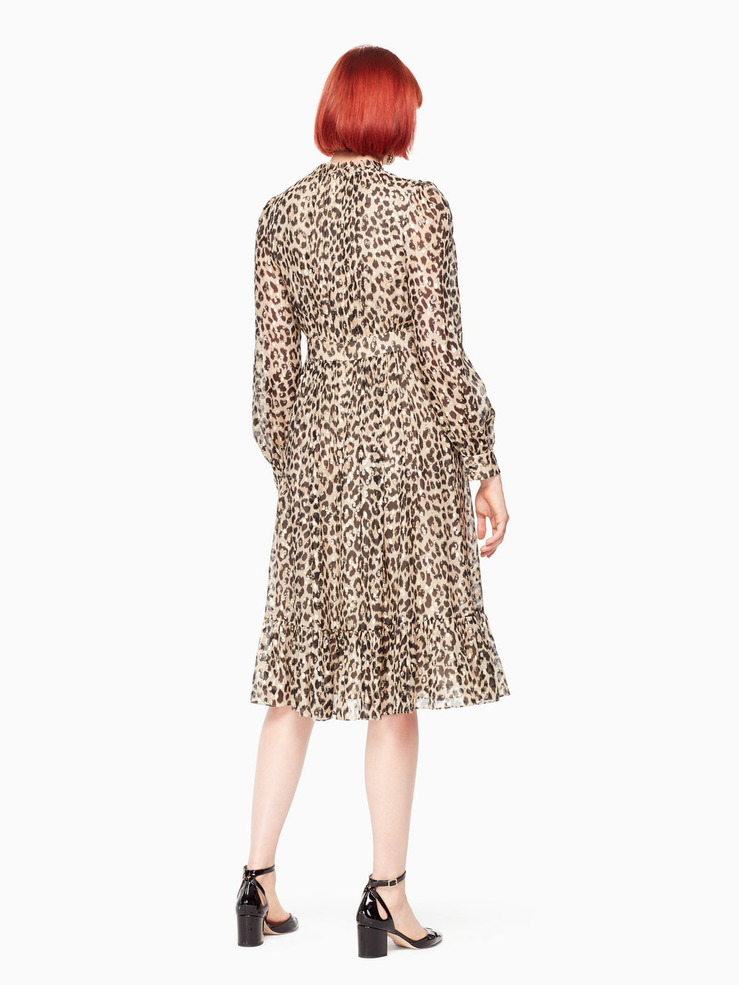 leopard-print clipped dot midi dress