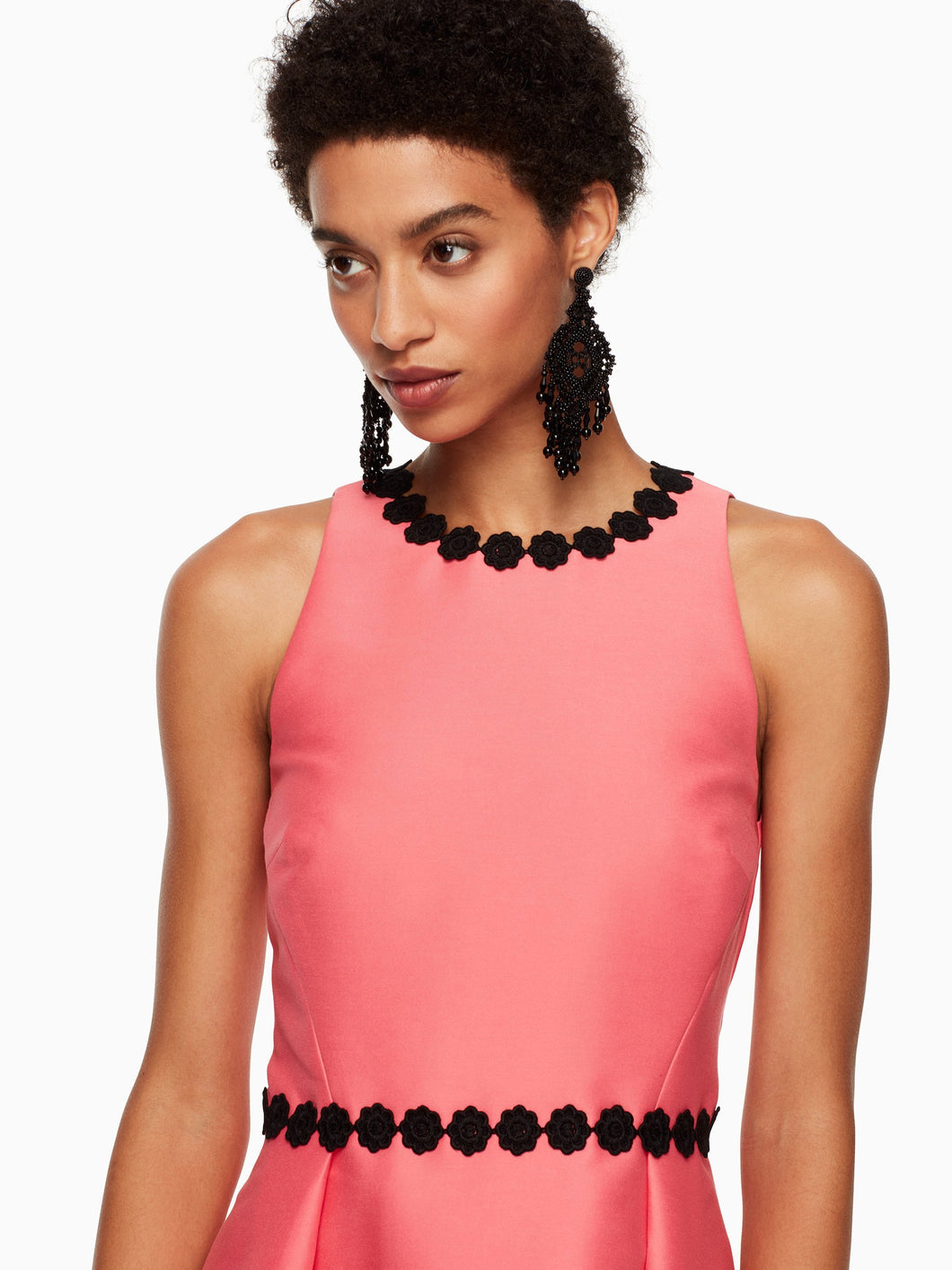 floral lace trim mikado dress