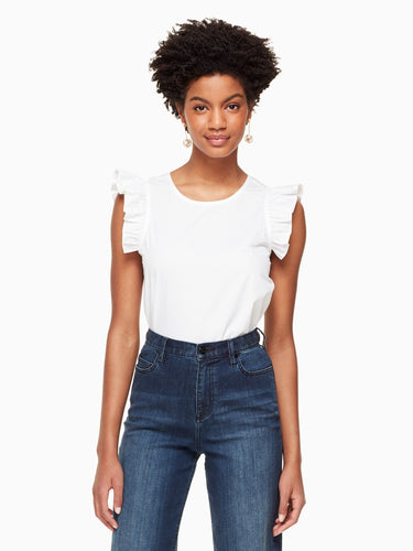 poplin sleeveless ruffle top