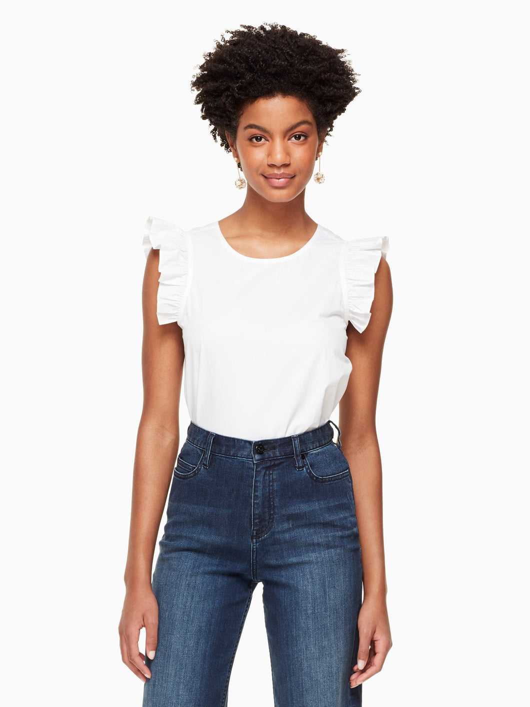 poplin sleeveless ruffle top