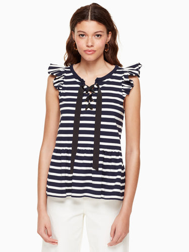 lace-up stripe knit tee