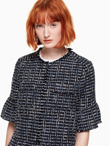flounce sleeve tweed jacket