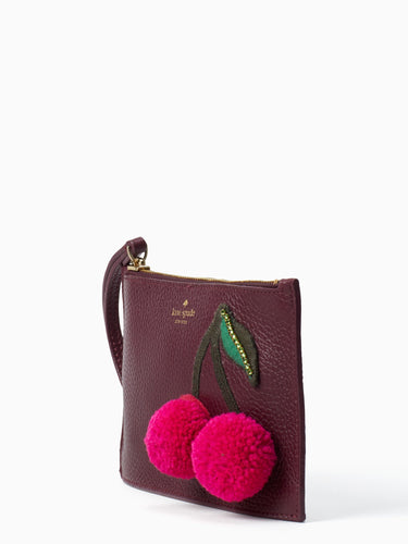 on purpose cherry applique mini leather wristlet