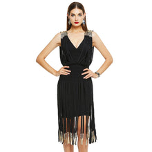 Load image into Gallery viewer, Tassel Bandage Dress Women Sexy Banquet Spring Summer Black Red Short Fringe Low Cut Beach Party Flapper Strap