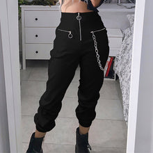 Load image into Gallery viewer, Gothic harajuku zipper streetwear women casual harem pants with chain solid black pant cool fashion hip hop long trousers capris