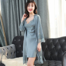 画像をギャラリービューアに読み込む, Queenral 2pcs Women&#39;s Sleep Lounge Robe Gown Sets Sleepwear Womens Sleep Set Femme Lingerie Set Nightwear Lace Homewear