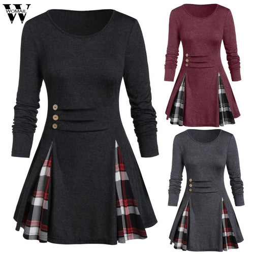 Womail Shirt Women Autumn Winter Long Sleeve Tartan Tunic Pullover Tops Irregular Plaid Print Pullover Blusas Feminina Plus Size