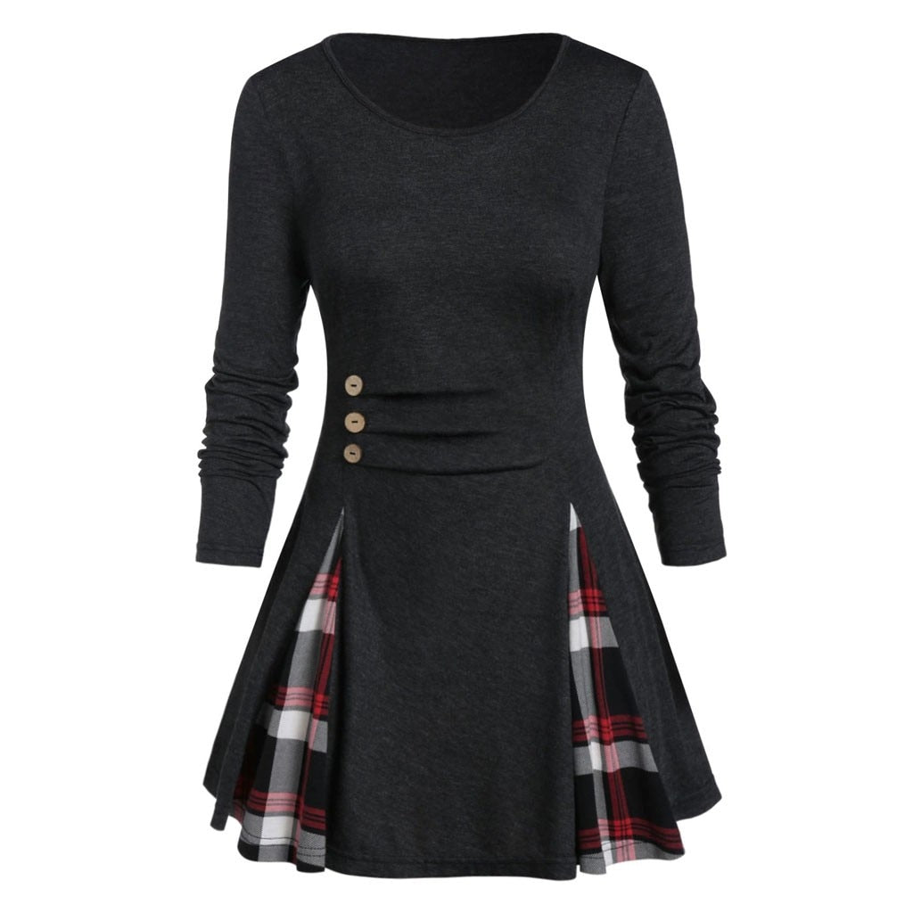 Womail Shirt Women Autumn Winter Long Sleeve Tartan Tunic Pullover Tops Irregular Plaid Print Pullover Blusas Feminina Plus Size
