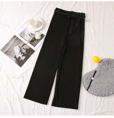 New 2019 Korean Women Wide Leg Pants Loose High Waist Solid Pants Casual Vertical Soft Pleated Pant Trousers Femme