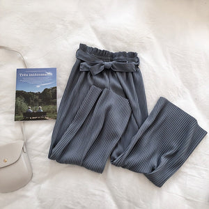 New 2019 Korean Women Wide Leg Pants Loose High Waist Solid Pants Casual Vertical Soft Pleated Pant Trousers Femme