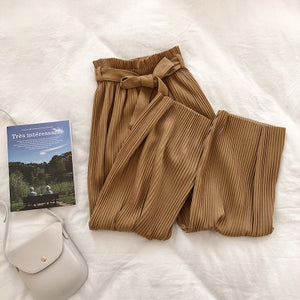 New 2019 Korean Women Wide Leg Pants Loose High Waist Solid Pants Casual Vertical Soft Pleated Pant Trousers Femme