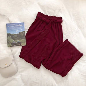 New 2019 Korean Women Wide Leg Pants Loose High Waist Solid Pants Casual Vertical Soft Pleated Pant Trousers Femme