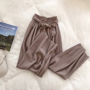 New 2019 Korean Women Wide Leg Pants Loose High Waist Solid Pants Casual Vertical Soft Pleated Pant Trousers Femme