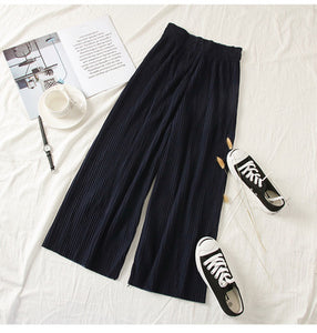 New 2019 Korean Women Wide Leg Pants Loose High Waist Solid Pants Casual Vertical Soft Pleated Pant Trousers Femme