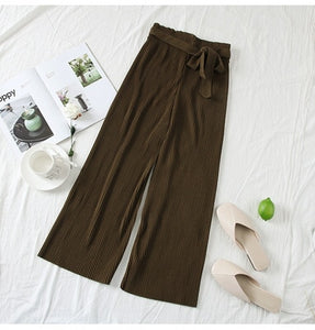 New 2019 Korean Women Wide Leg Pants Loose High Waist Solid Pants Casual Vertical Soft Pleated Pant Trousers Femme