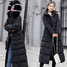 Load image into Gallery viewer, Fashion Winter Coat Women Jackets Thick Down Parkas Big Fur Belt Hooded Cotton Long Coats Warm Windbreaker Female Slim Outwear