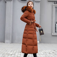 Load image into Gallery viewer, Fashion Winter Coat Women Jackets Thick Down Parkas Big Fur Belt Hooded Cotton Long Coats Warm Windbreaker Female Slim Outwear