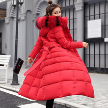 Load image into Gallery viewer, Fashion Winter Coat Women Jackets Thick Down Parkas Big Fur Belt Hooded Cotton Long Coats Warm Windbreaker Female Slim Outwear