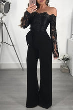 Load image into Gallery viewer, Appliques Lace Patchwork Jumpsuit Women Sexy Off Shoulder Slash Neck Long Sleeve Women Jumpsuit Elegant Wide Leg Jumpsuit 3XL