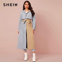 Load image into Gallery viewer, SHEIN Colorblock Single Button Casual Belted Trench Coat Women 2020 Spring Long Sleeve Streetwear Two Tone Ladies Long Outwear