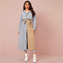 Load image into Gallery viewer, SHEIN Colorblock Single Button Casual Belted Trench Coat Women 2020 Spring Long Sleeve Streetwear Two Tone Ladies Long Outwear