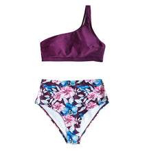 Load image into Gallery viewer, CUPSHE Floral Plum One-Shoulder High-Waisted Bikini Sets Sexy Tank Women Swimsuit Two Pieces Swimwear 2020 Beach Bathing Suit