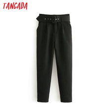 将图片加载到图库查看器，Tangada black suit pants woman high waist pants sashes pockets office ladies pants fashion middle aged pink yellow pants 6A22