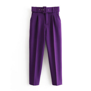 Office Lady Black Suit Pants with Belt Women High Waist Solid Long Trousers Fashion Pockets Pants Trousers Pantalones