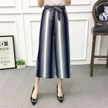 Load image into Gallery viewer, ETOSELL Women New Summer Wide Leg Pants Casual Loose High Elastic Waist Harem Pants Loose Belt Striped Elasticated Trousers