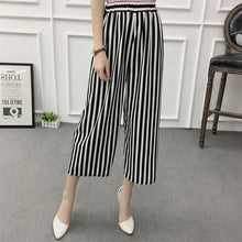 Load image into Gallery viewer, ETOSELL Women New Summer Wide Leg Pants Casual Loose High Elastic Waist Harem Pants Loose Belt Striped Elasticated Trousers