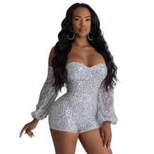 Load image into Gallery viewer, Adogirl Sexy Sequin Off Shoulder Deep V-Neck Night Party Club Jumpsuit Women Casual Lanter Long Sleeve Rompers Overalls Outfits