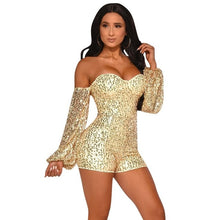 Load image into Gallery viewer, Adogirl Sexy Sequin Off Shoulder Deep V-Neck Night Party Club Jumpsuit Women Casual Lanter Long Sleeve Rompers Overalls Outfits