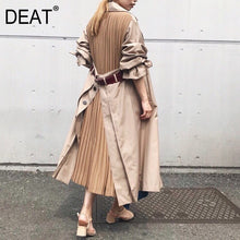 Load image into Gallery viewer, DEAT 2020 European Autumn Split Joint Windbreaker Woman New Pattern Overknee Long Loose Coat patchwork pleated sashes jacket