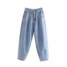Load image into Gallery viewer, Tangada fashion women loose mom jeans long trousers pockets zipper loose streetwear female blue denim pants 4M38