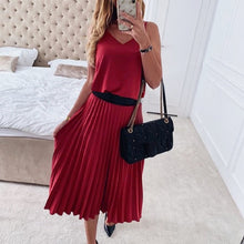 将图片加载到图库查看器，BEFORW 2020 Women Summer Sexy V-Neck Party Dress Elegant Spaghetti Strap Female Pleated Office Dresses Female Pink Midi Dress