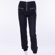 Load image into Gallery viewer, Gothic harajuku zipper streetwear women casual harem pants with chain solid black pant cool fashion hip hop long trousers capris