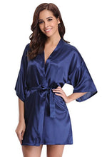 Load image into Gallery viewer, RB032 2018 New Silk Kimono Robe Bathrobe Women Silk Bridesmaid Robes Sexy Navy Blue Robes Satin Robe Ladies Dressing Gowns