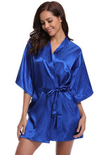 Load image into Gallery viewer, RB032 2018 New Silk Kimono Robe Bathrobe Women Silk Bridesmaid Robes Sexy Navy Blue Robes Satin Robe Ladies Dressing Gowns