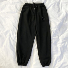 将图片加载到图库查看器，Mooirue Winter Women Harem Pants Stripes Embroidery Gray Black Fleece Pants Bottom