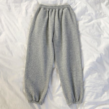 将图片加载到图库查看器，Mooirue Winter Women Harem Pants Stripes Embroidery Gray Black Fleece Pants Bottom