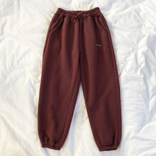 将图片加载到图库查看器，Mooirue Winter Women Harem Pants Stripes Embroidery Gray Black Fleece Pants Bottom