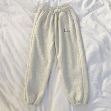 将图片加载到图库查看器，Mooirue Winter Women Harem Pants Stripes Embroidery Gray Black Fleece Pants Bottom