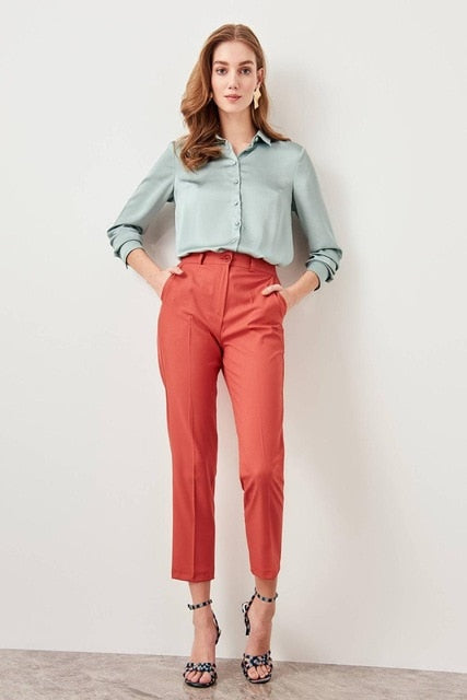 Trendyol Pomegranate Flower Basic Casual Trouser Ankle Pencil Slim Fit Pants TWOSS19ST0038