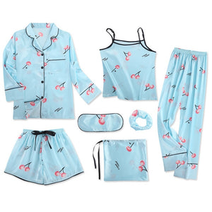 Sleepwear 7 Pieces Pyjama Set 2019 Women Autumn Winter Sexy Pajamas Sets Sleep Suits Soft Sweet Cute Nightwear Gift Home Clothes