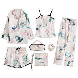 Sleepwear 7 Pieces Pyjama Set 2019 Women Autumn Winter Sexy Pajamas Sets Sleep Suits Soft Sweet Cute Nightwear Gift Home Clothes