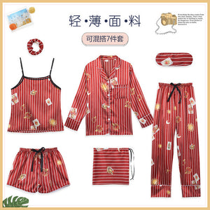 Sleepwear 7 Pieces Pyjama Set 2019 Women Autumn Winter Sexy Pajamas Sets Sleep Suits Soft Sweet Cute Nightwear Gift Home Clothes