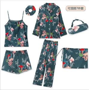 Sleepwear 7 Pieces Pyjama Set 2019 Women Autumn Winter Sexy Pajamas Sets Sleep Suits Soft Sweet Cute Nightwear Gift Home Clothes