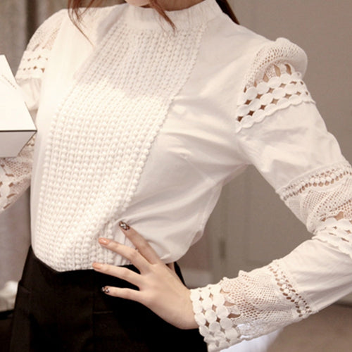 2019 rendas chiffon blusa feminina camisa plus size casual senhoras manga longa das mulheres topos e blusas S-5XL gancho flor oco
