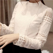 Load image into Gallery viewer, 2019 rendas chiffon blusa feminina camisa plus size casual senhoras manga longa das mulheres topos e blusas S-5XL gancho flor oco
